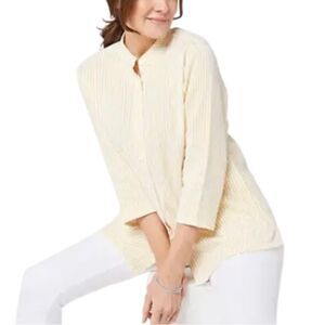 Joan Rivers 3/4 Sleeve Crinkle Texture Striped Shirt